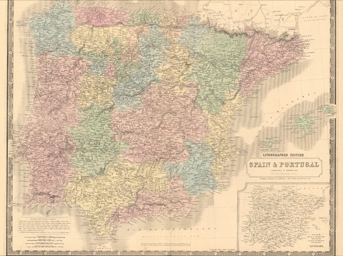1845 spagna portogallo mappa - spagna,