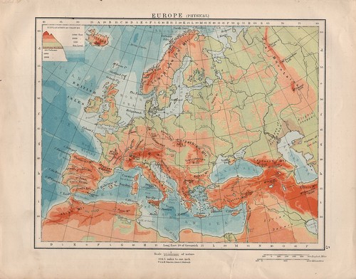 1914 mappa europa fisica - mappa, ~