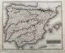 1817 Antique Map; Spain and