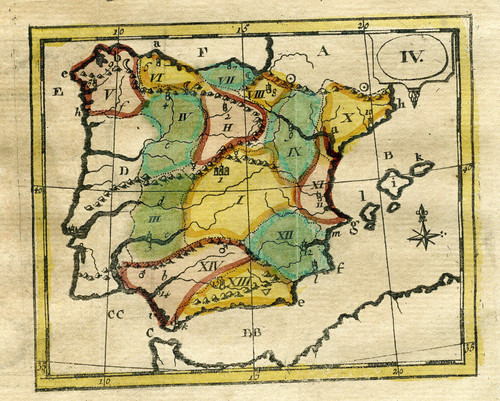 Antica mappa spagna - mappa, 7"