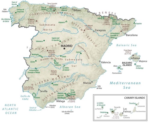 Spagna mappa fisica poster - mappa,